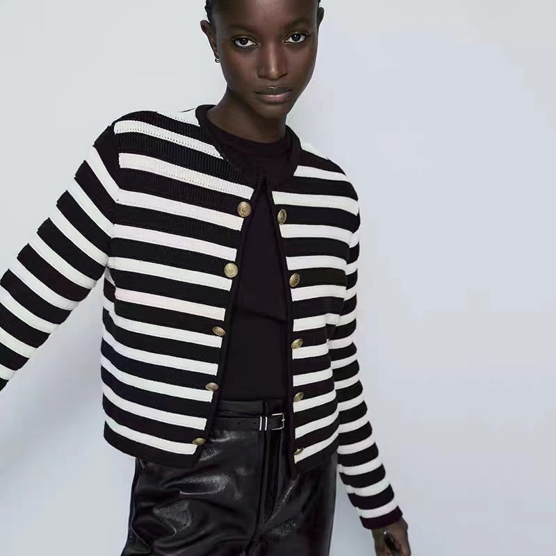 Cárdigan Mujer de Punto a Rayas - Rayas Negras