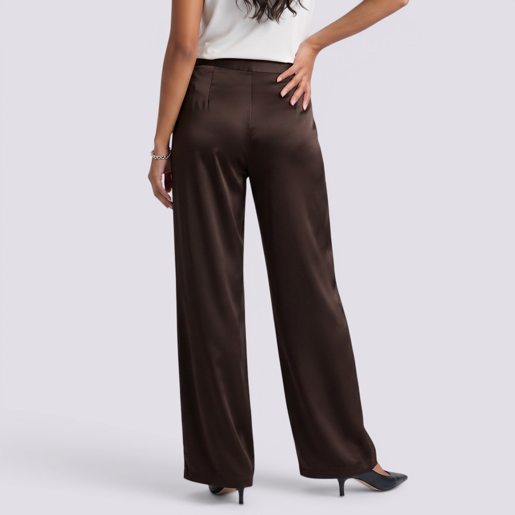 Pantalón Satinado Mujer Tiro Alto Elegante
