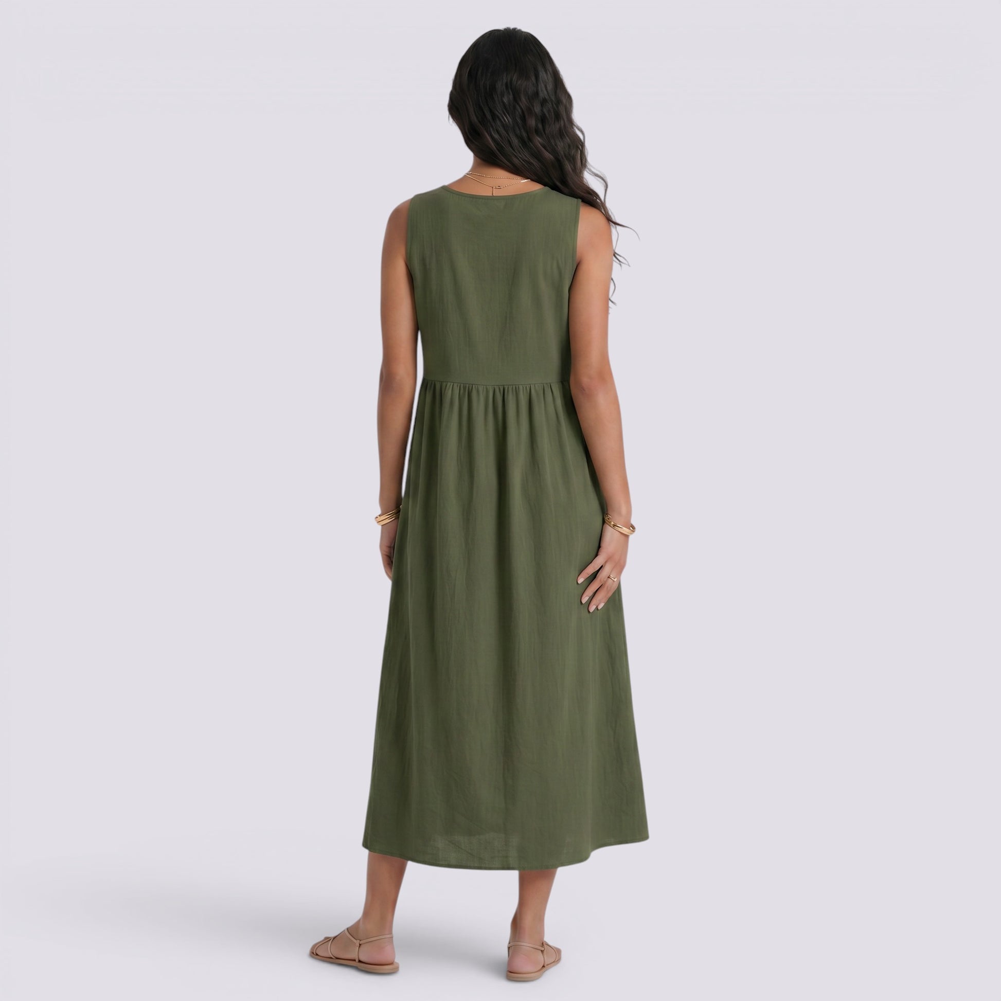 Vestido Midi Mujer Casual con Bolsillos