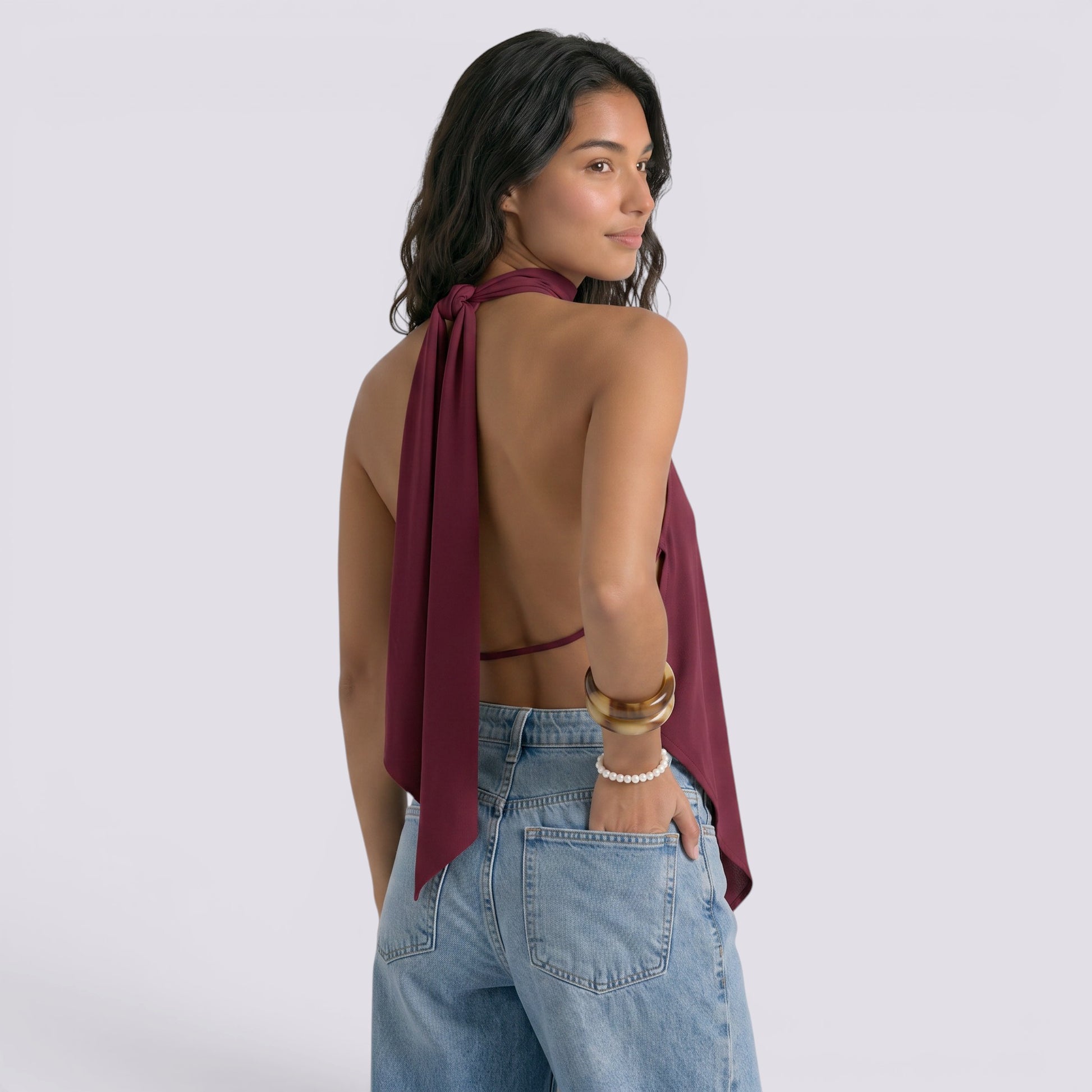 Top Halter Mujer Elegante Espalda Descubierta