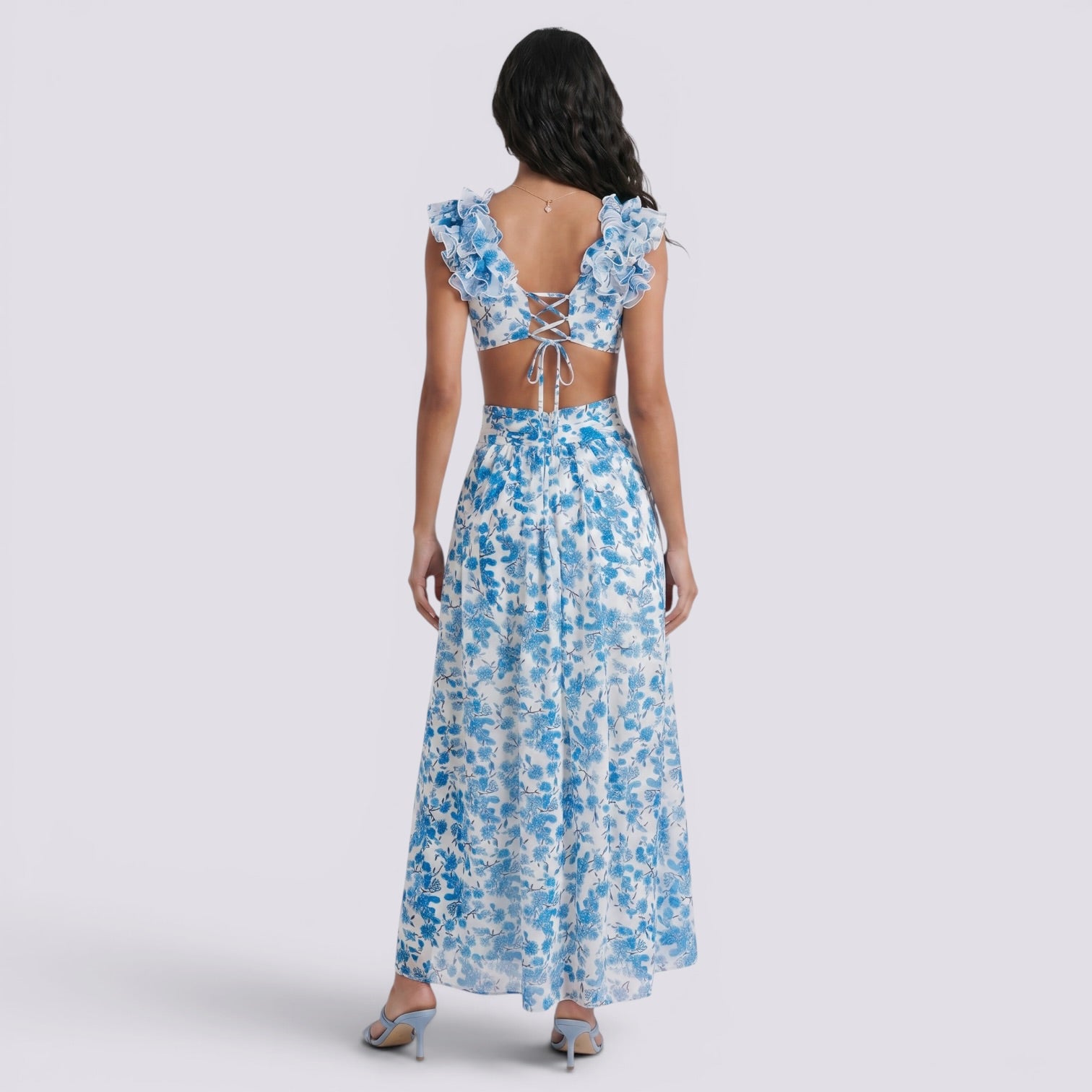 Vestido Largo Floral Mujer Escote V Verano Elegante