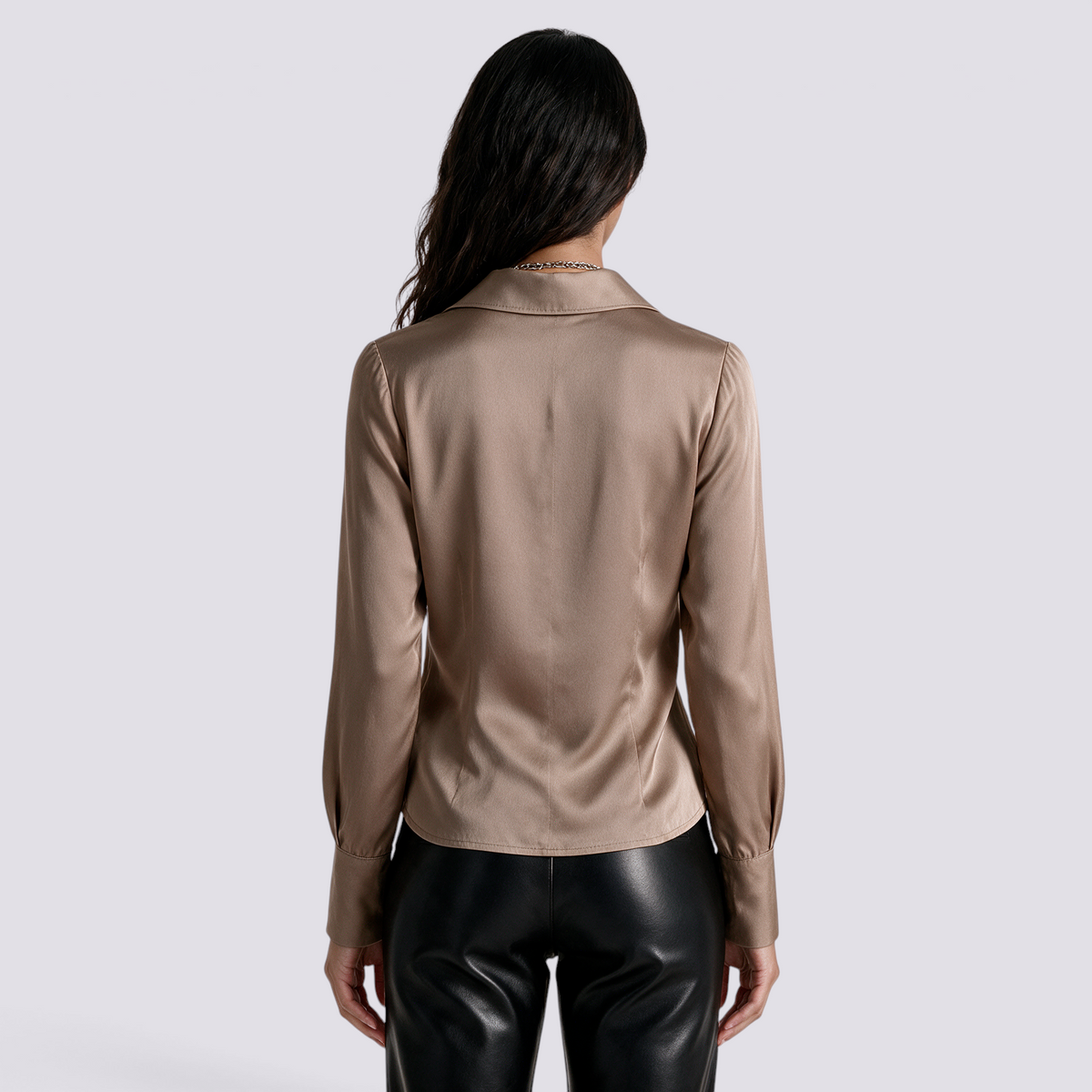 Blusa Mujer Cuello Solapa Manga Larga - Caqui Back