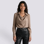 Blusa Mujer Cuello Solapa Manga Larga - Caqui Front