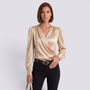 Blusa Satinada Mujer Escote Cruzado - Champán - Frente