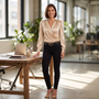 Blusa Satinada Mujer Escote Cruzado - Champán - Lifestyle