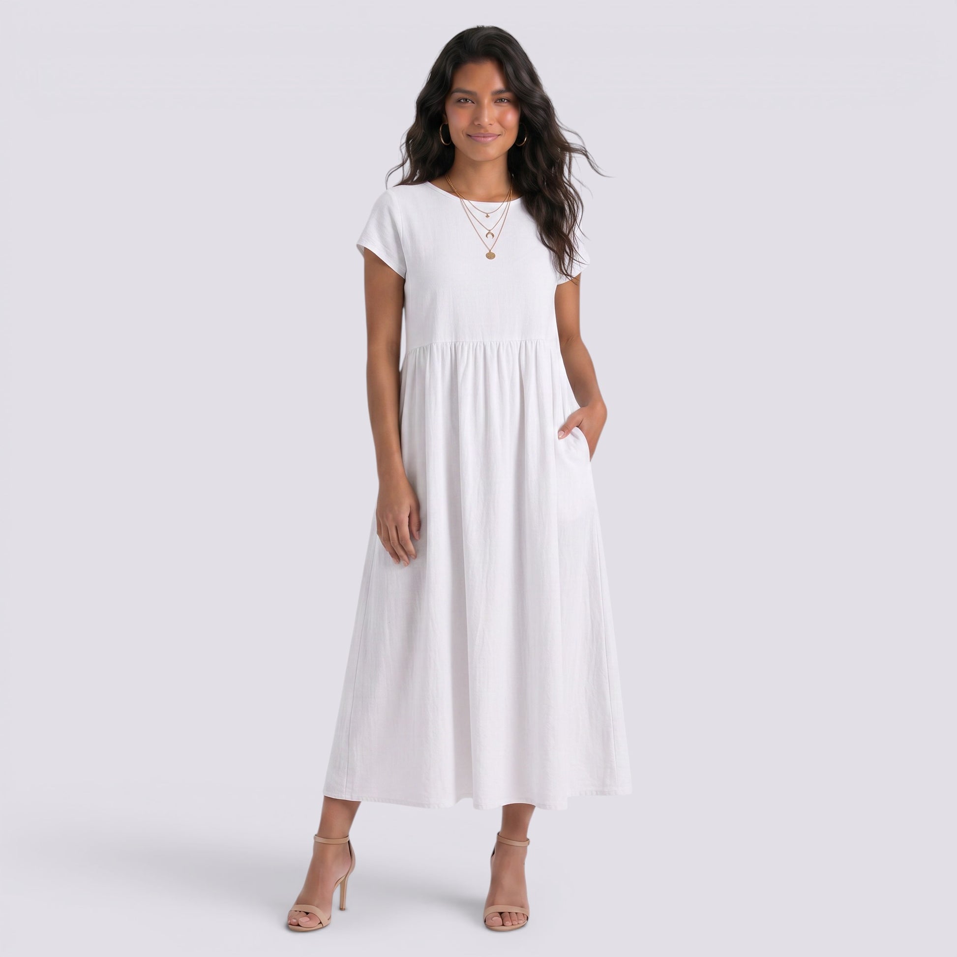 Vestido Midi Mujer Casual con Bolsillos