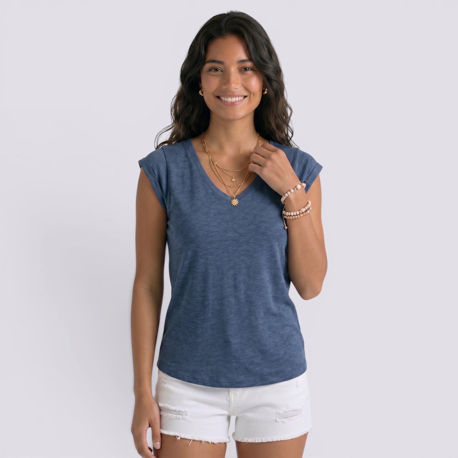 Camiseta Mujer Cuello Pico Lisa