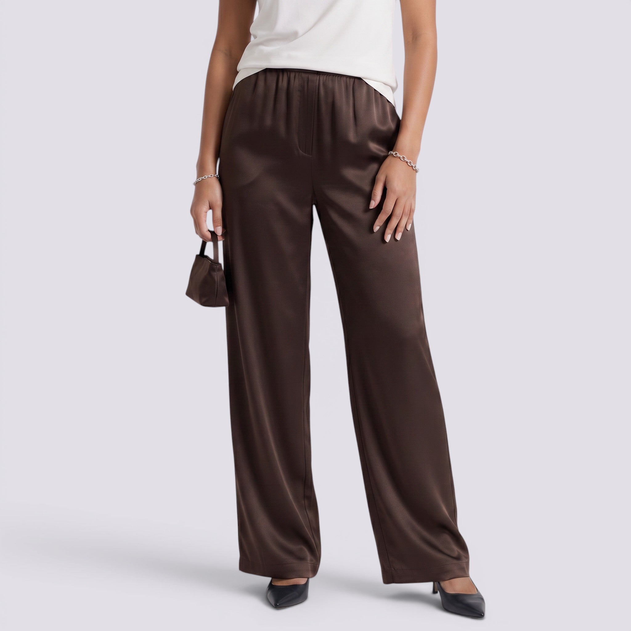 Pantalón Satinado Mujer Tiro Alto Elegante