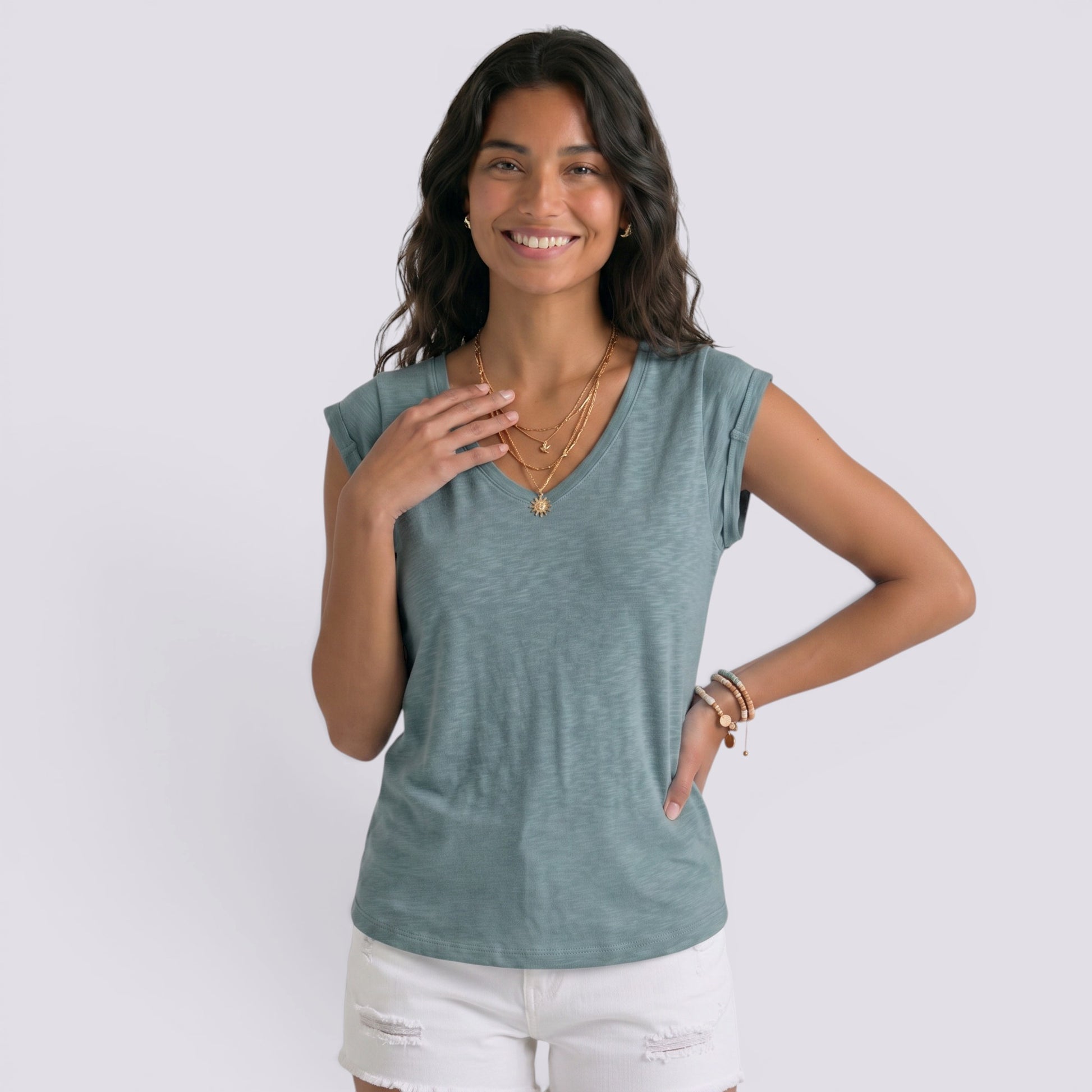 Camiseta Mujer Cuello Pico Lisa