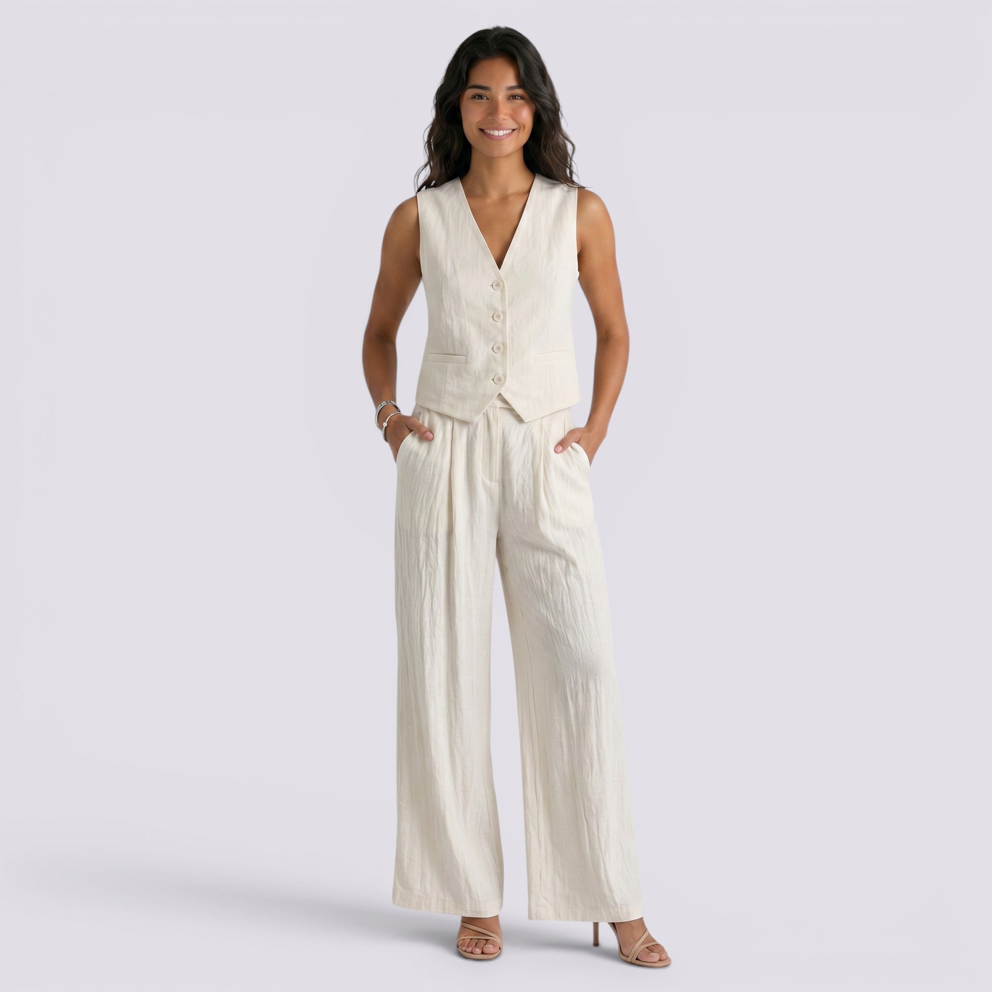 Conjunto Chaleco Lino Mujer Elegante