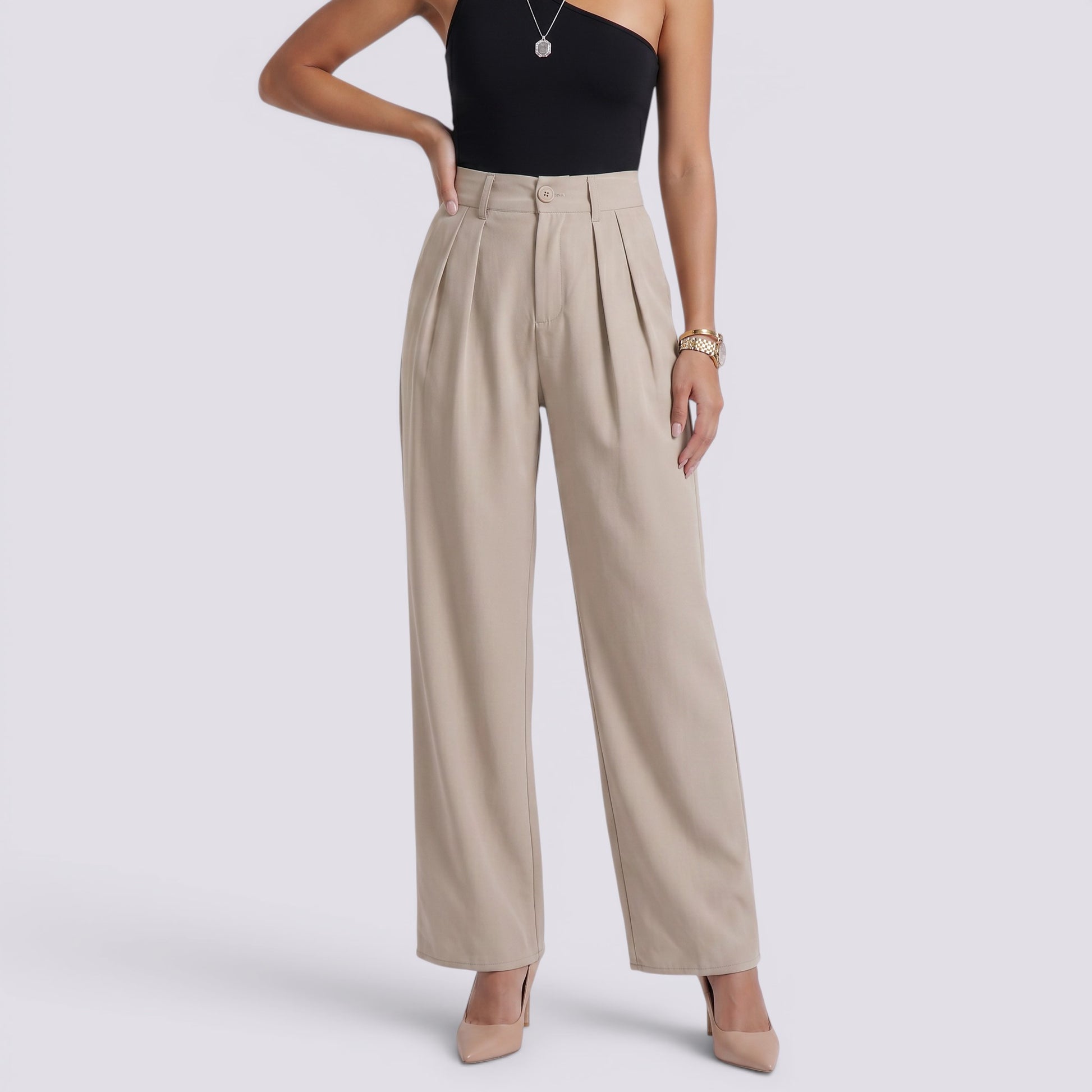 Pantalones Anchos Mujer Tiro Alto Elegantes
