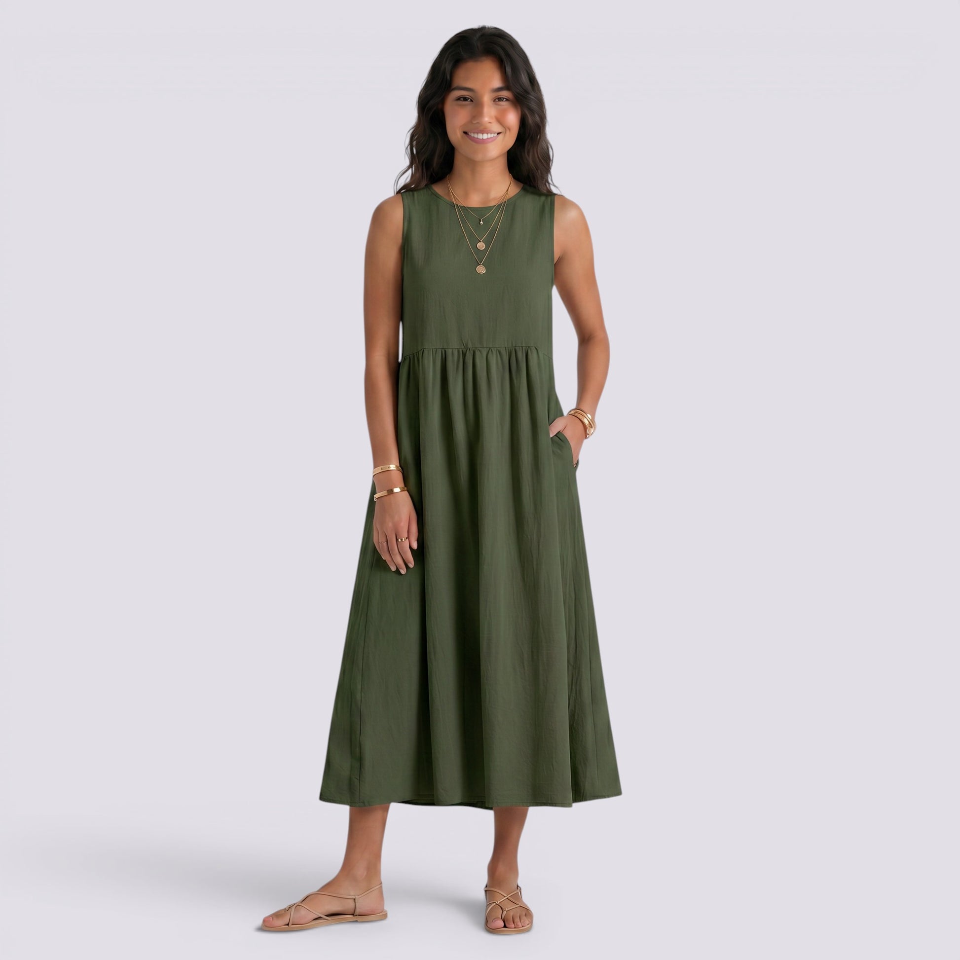 Vestido Midi Mujer Casual con Bolsillos
