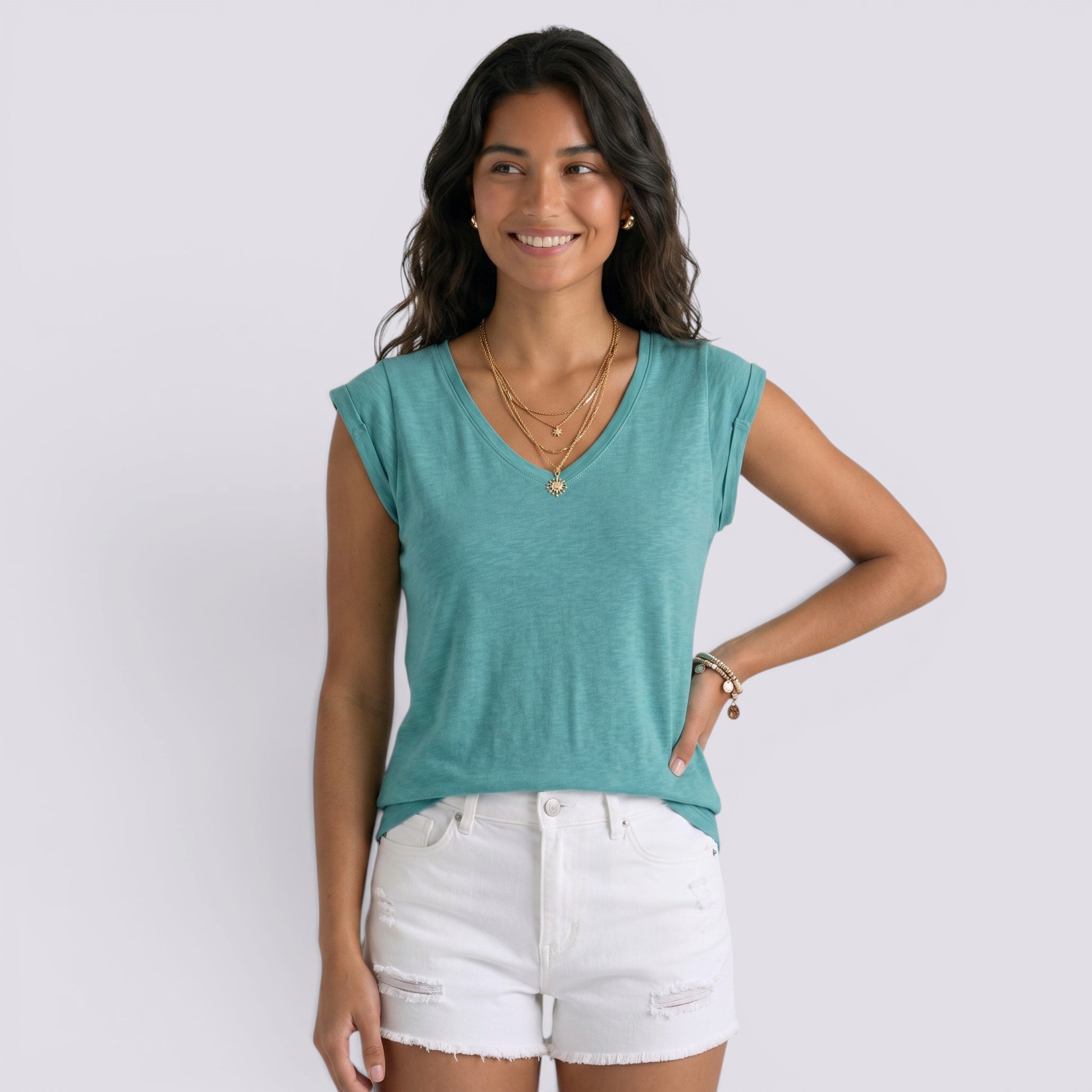 Camiseta Mujer Cuello Pico Lisa