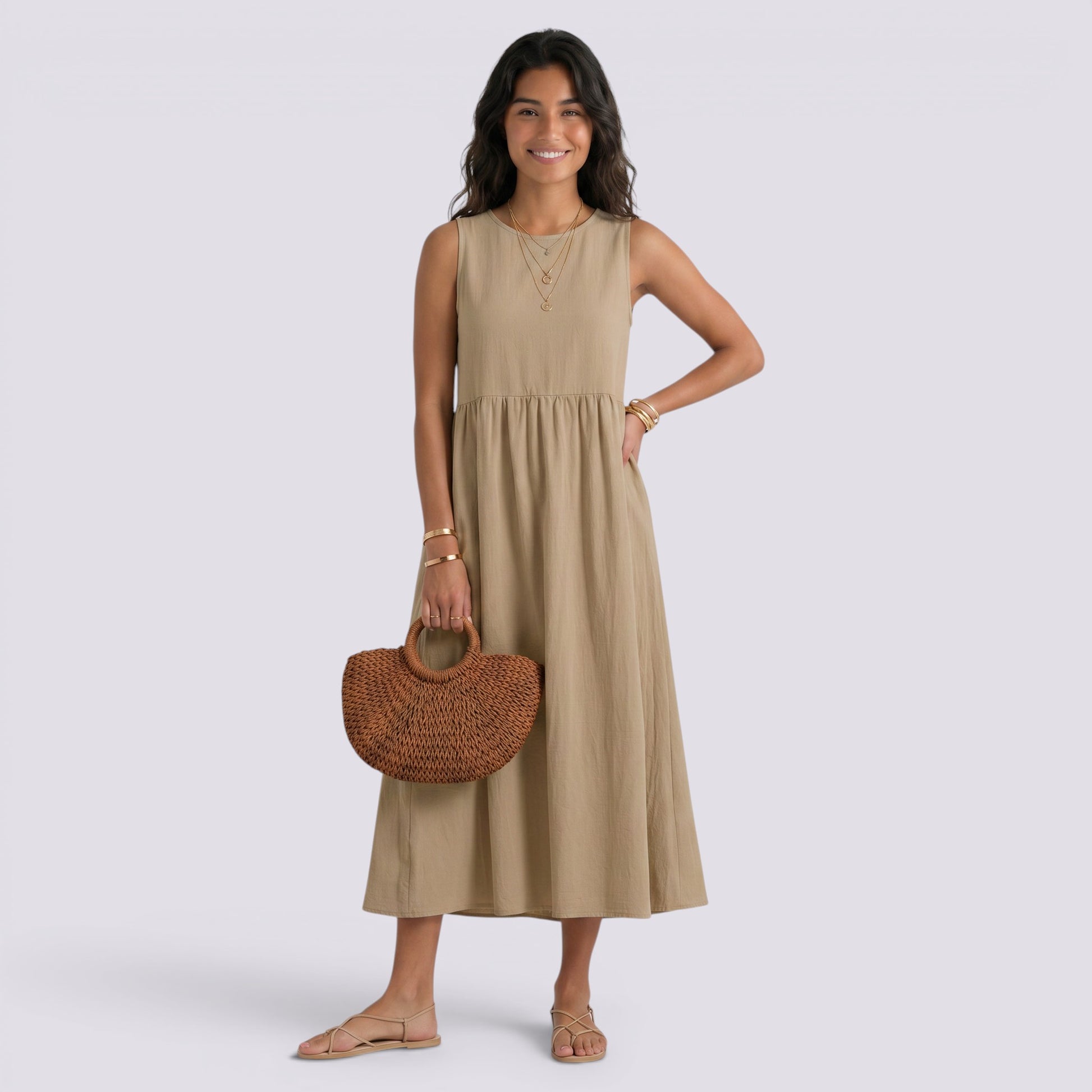 Vestido Midi Mujer Casual con Bolsillos