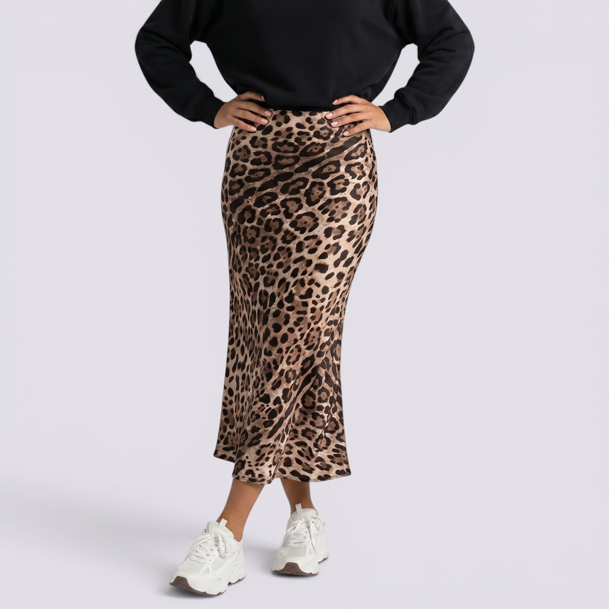 Falda Midi Leopardo Mujer Verano Elegante