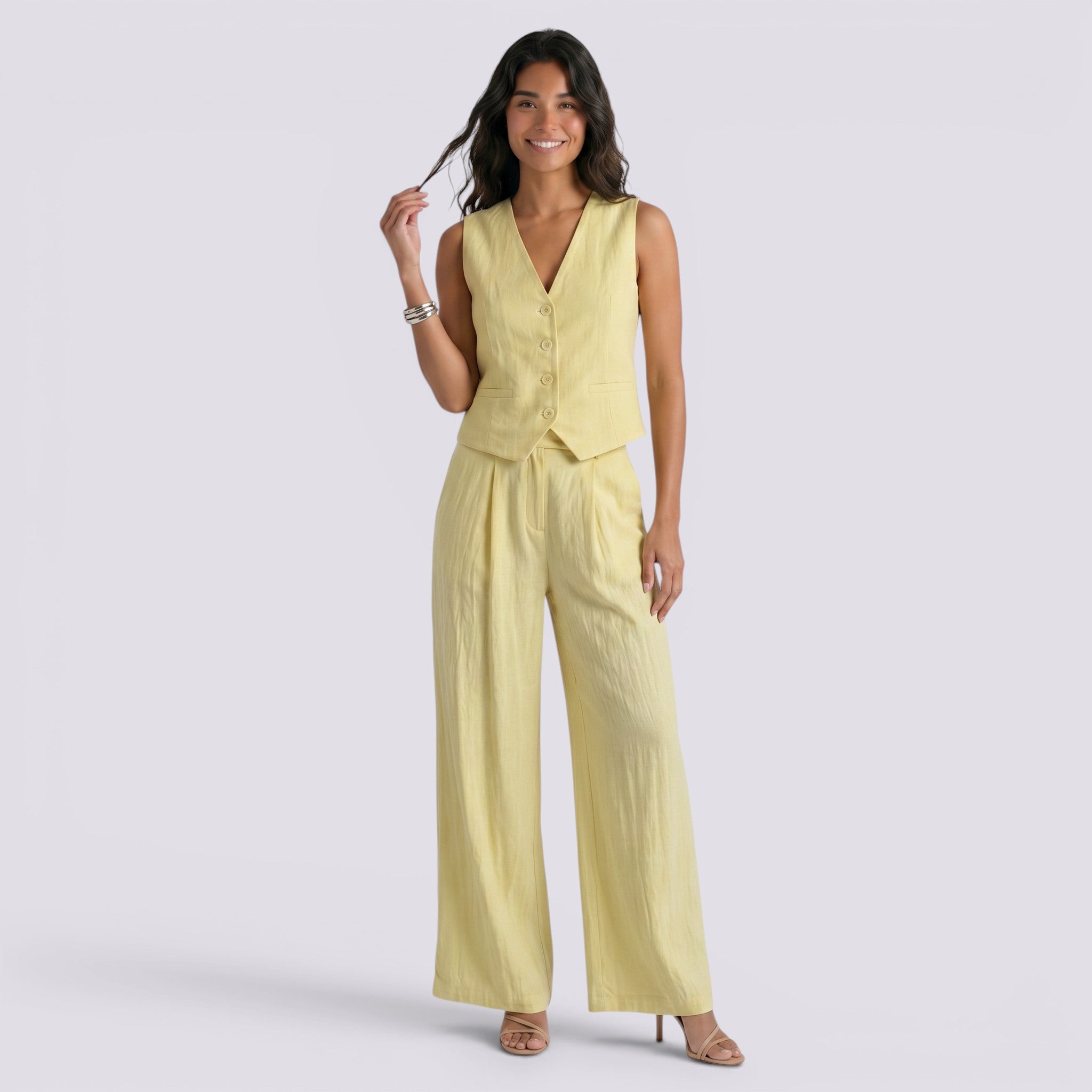 Conjunto Chaleco Lino Mujer Elegante