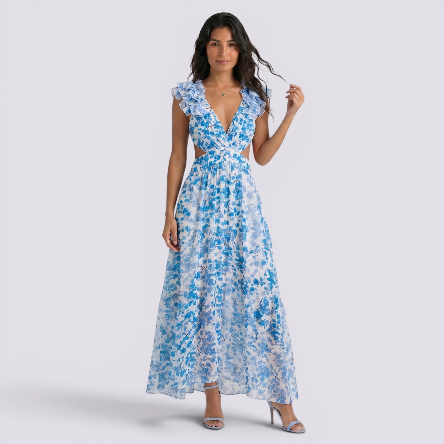Vestido Largo Floral Mujer Escote V Verano Elegante
