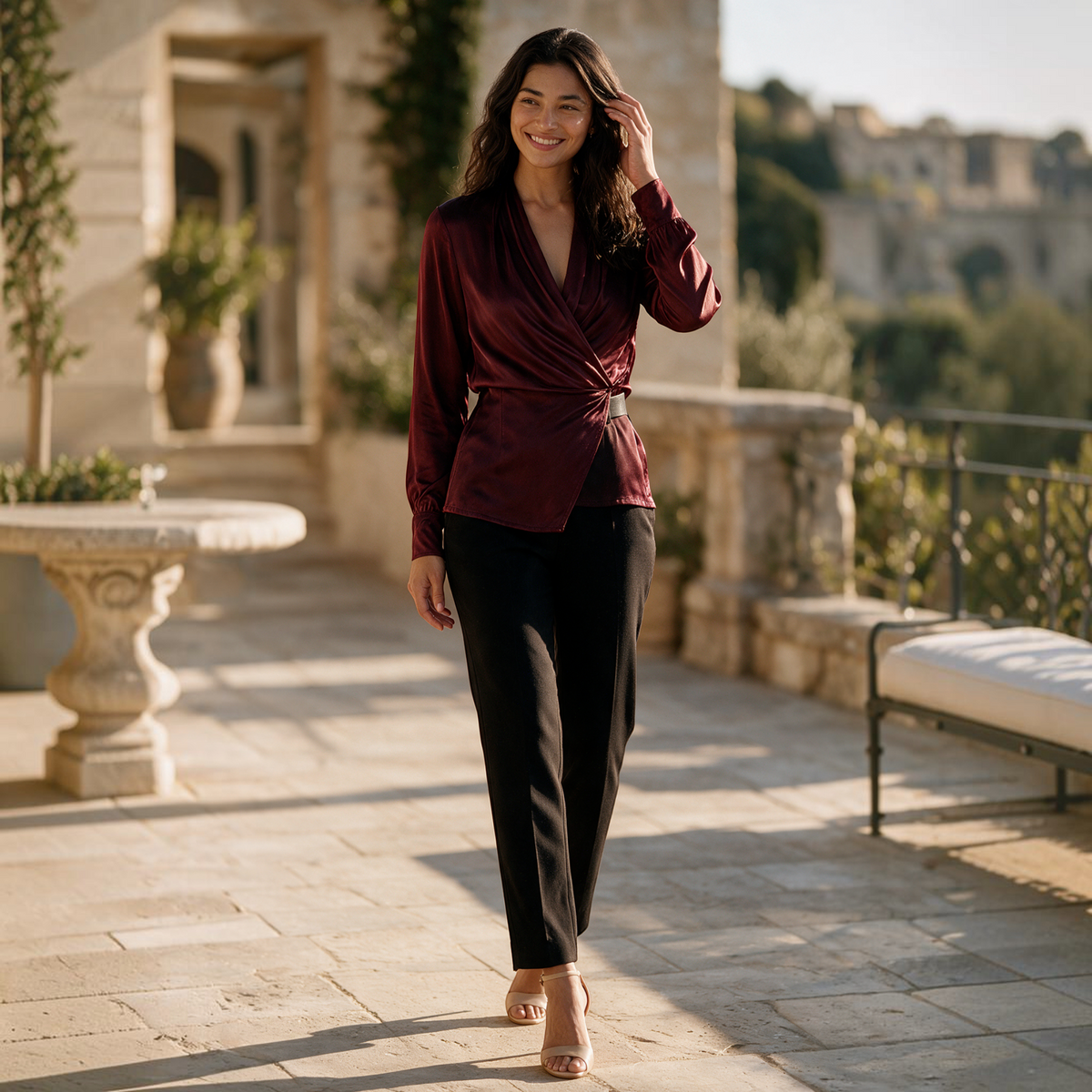 Camisa Satinada Mujer Escote Cruzado Elegante - Lifestyle