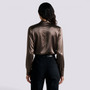 Camisa Satinada Mujer Escote Cruzado Elegante - Marrón Back