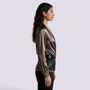 Camisa Satinada Mujer Escote Cruzado Elegante - Marrón Side