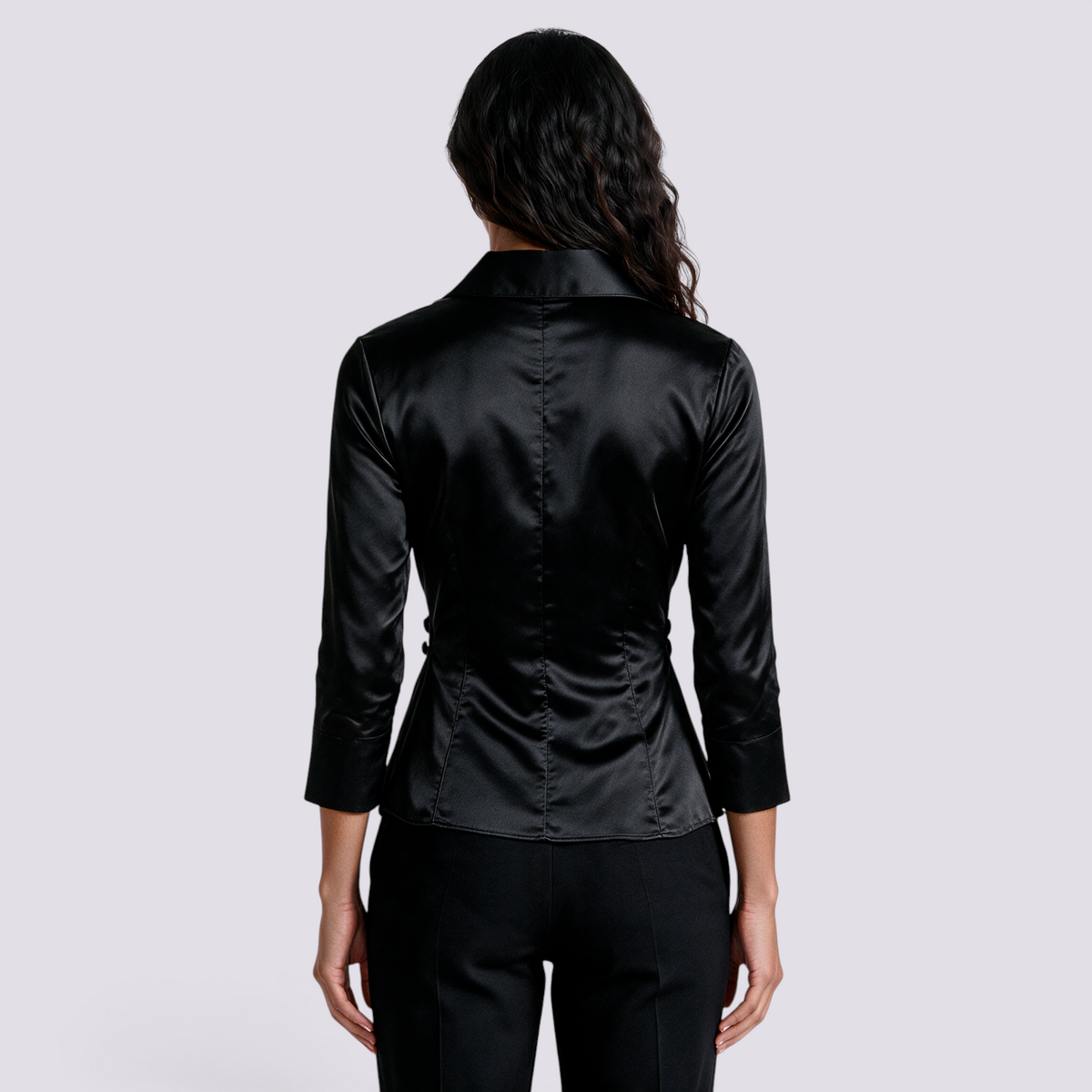 Camisa Satinada Mujer Cuello V Cruzada - Negro Back
