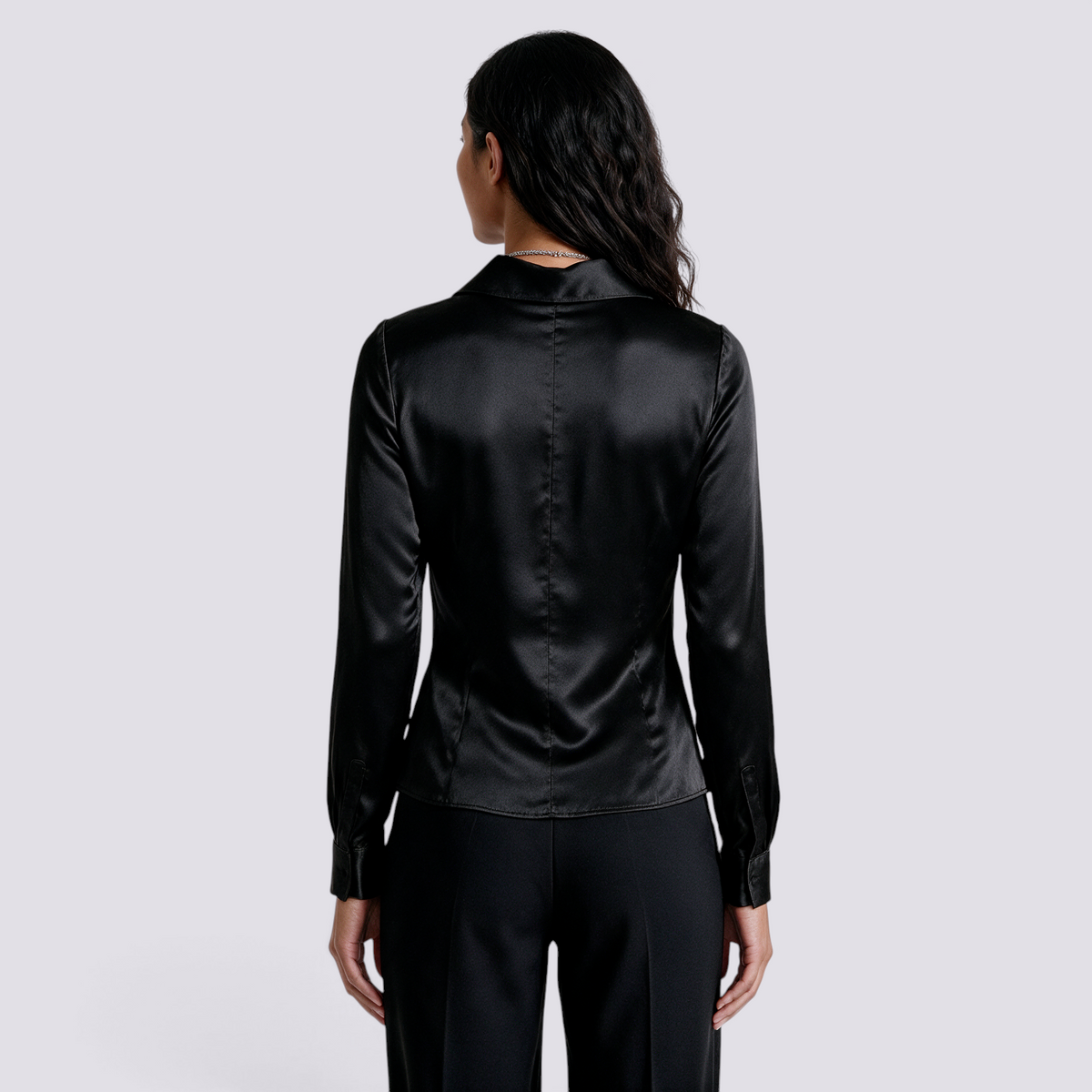 Blusa Mujer Cuello Solapa Manga Larga - Negro Back