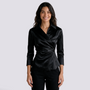 Camisa Satinada Mujer Cuello V Cruzada - Negro Front