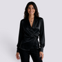 Camisa Satinada Mujer Escote Cruzado Elegante - Negro Front