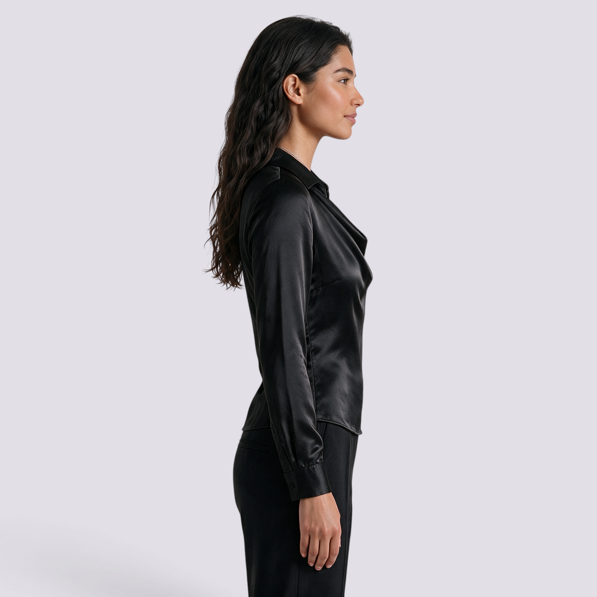 Blusa Mujer Cuello Solapa Manga Larga - Negro Side