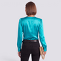 Blusa Satinada Mujer Escote Cruzado - Azul Pavo Real - Espalda