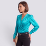 Blusa Satinada Mujer Escote Cruzado - Azul Pavo Real - Lateral