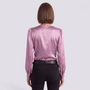 Blusa Satinada Mujer Escote Cruzado - Púrpura - Espalda