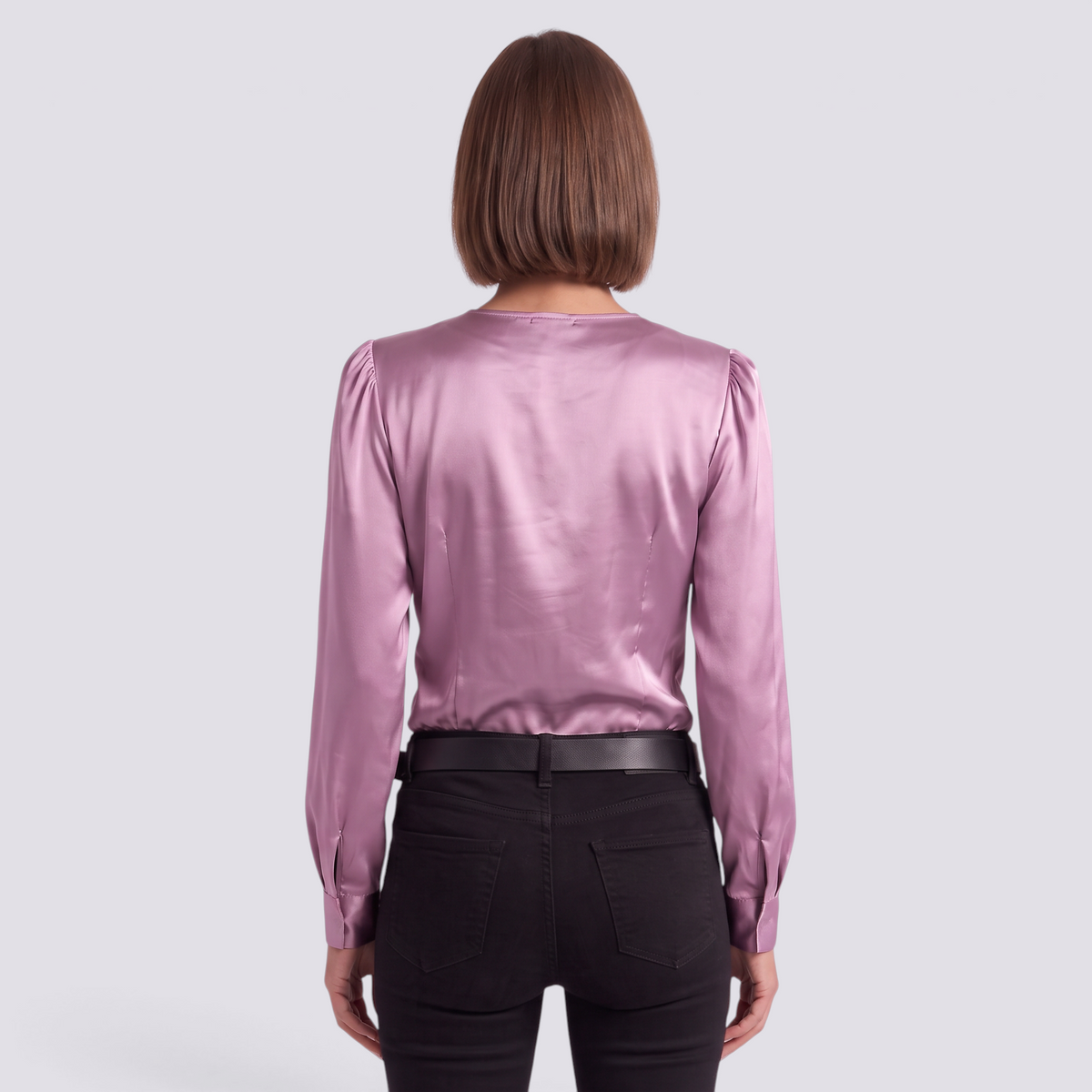 Blusa Satinada Mujer Escote Cruzado - Púrpura - Espalda