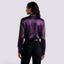 Camisa Satinada Mujer Escote Cruzado Elegante - Púrpura Back