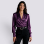 Camisa Satinada Mujer Escote Cruzado Elegante - Púrpura Front