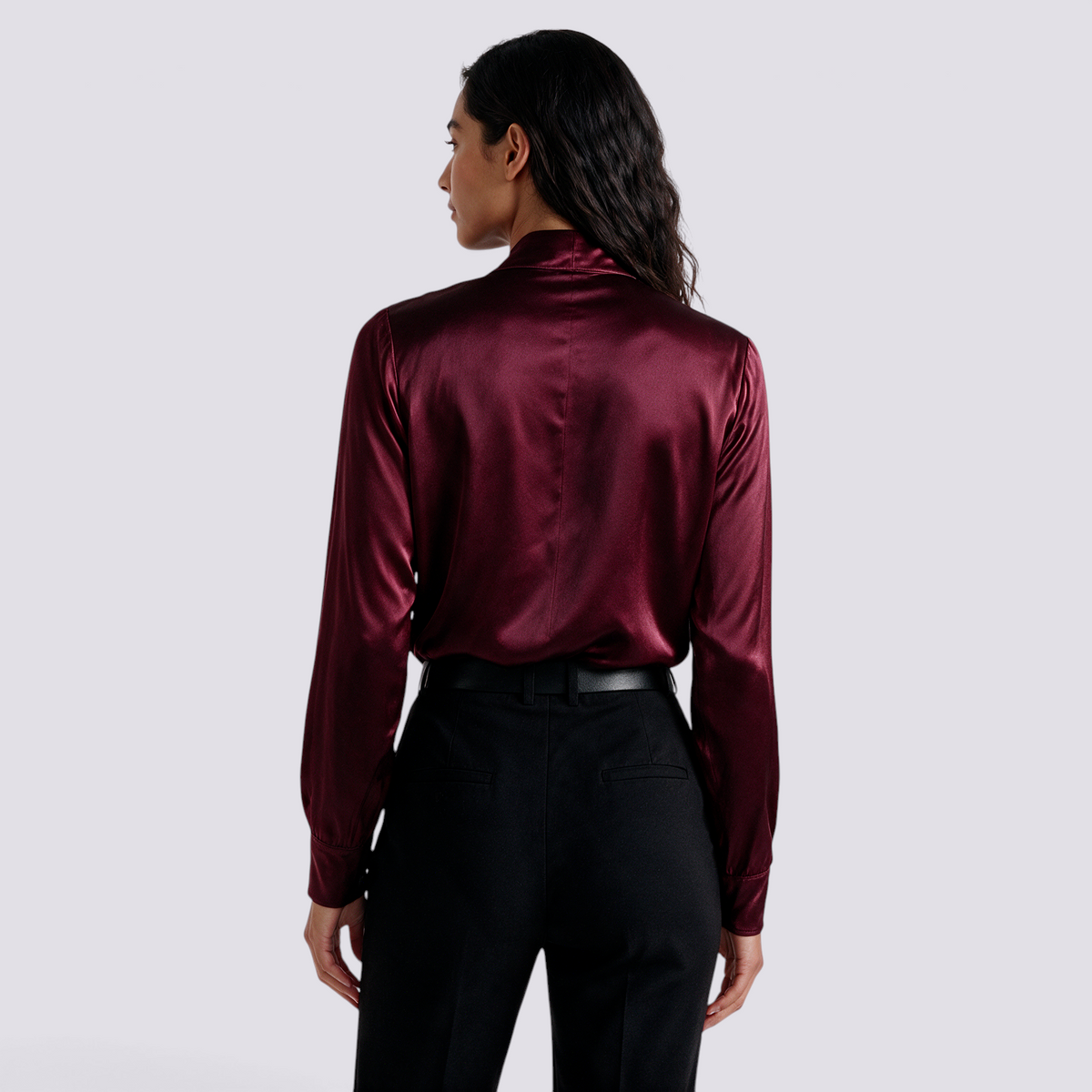 Camisa Satinada Mujer Escote Cruzado Elegante - Rojo Back
