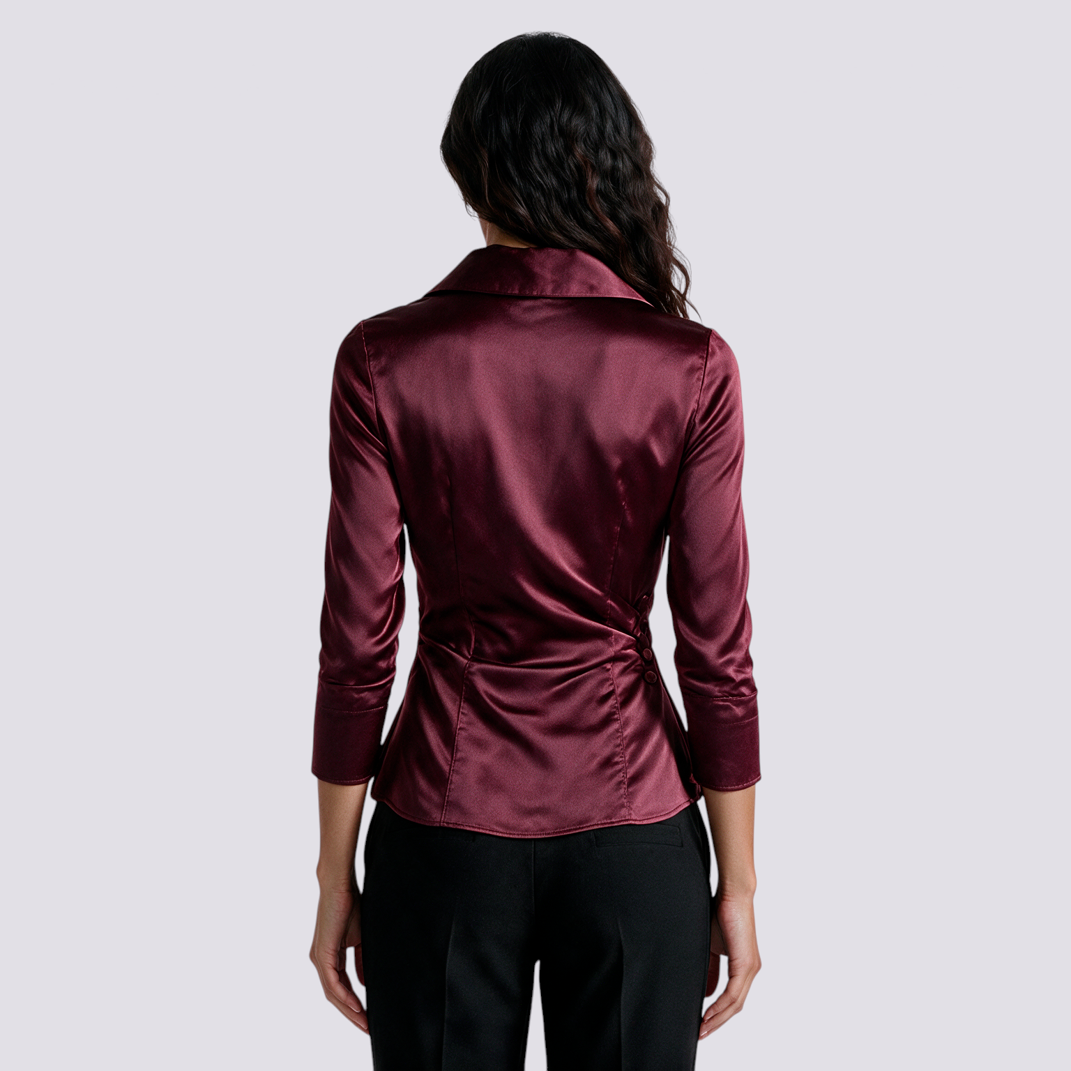 Camisa Satinada Mujer Cuello V Cruzada - Rojo Back