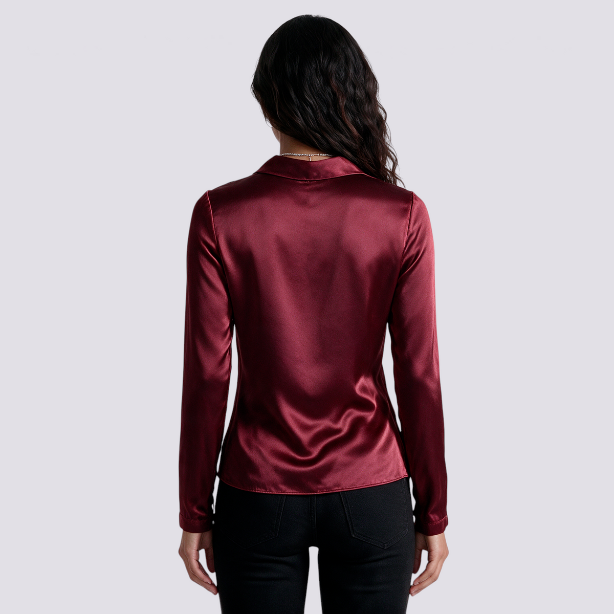 Blusa Mujer Cuello Solapa Manga Larga - Rojo Back