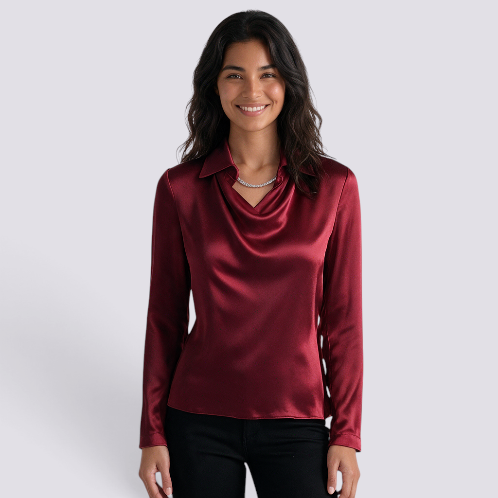 Blusa Mujer Cuello Solapa Manga Larga - Rojo Front