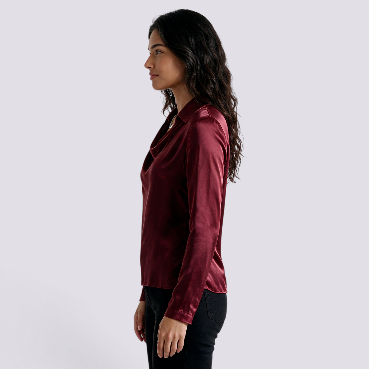 Blusa Mujer Cuello Solapa Manga Larga - Rojo Side