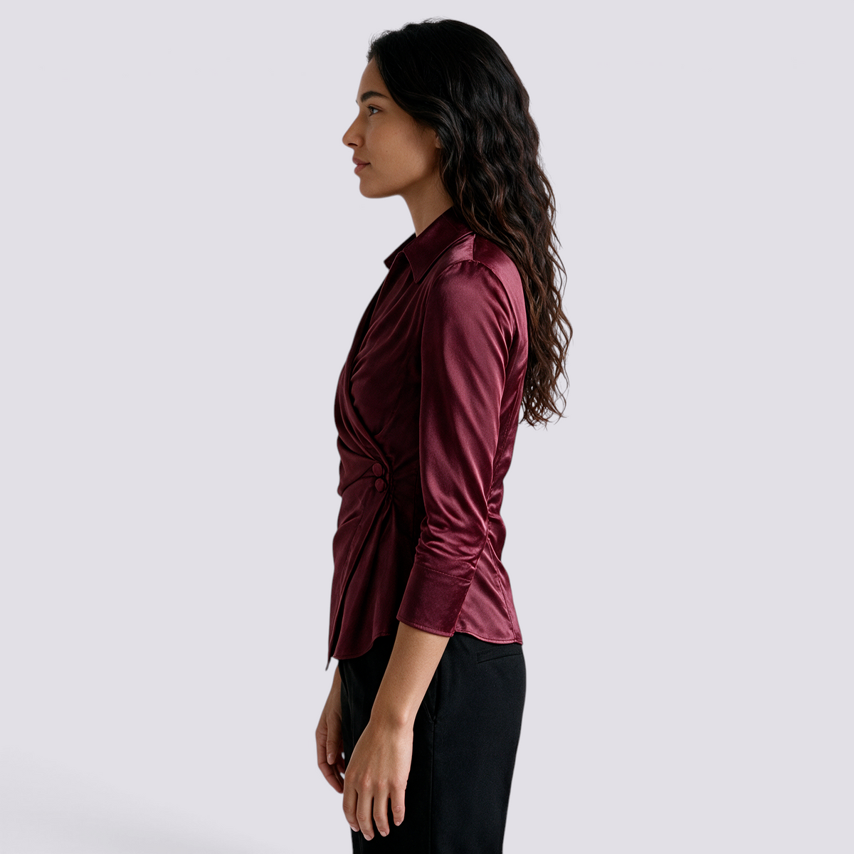 Camisa Satinada Mujer Cuello V Cruzada - Rojo Side