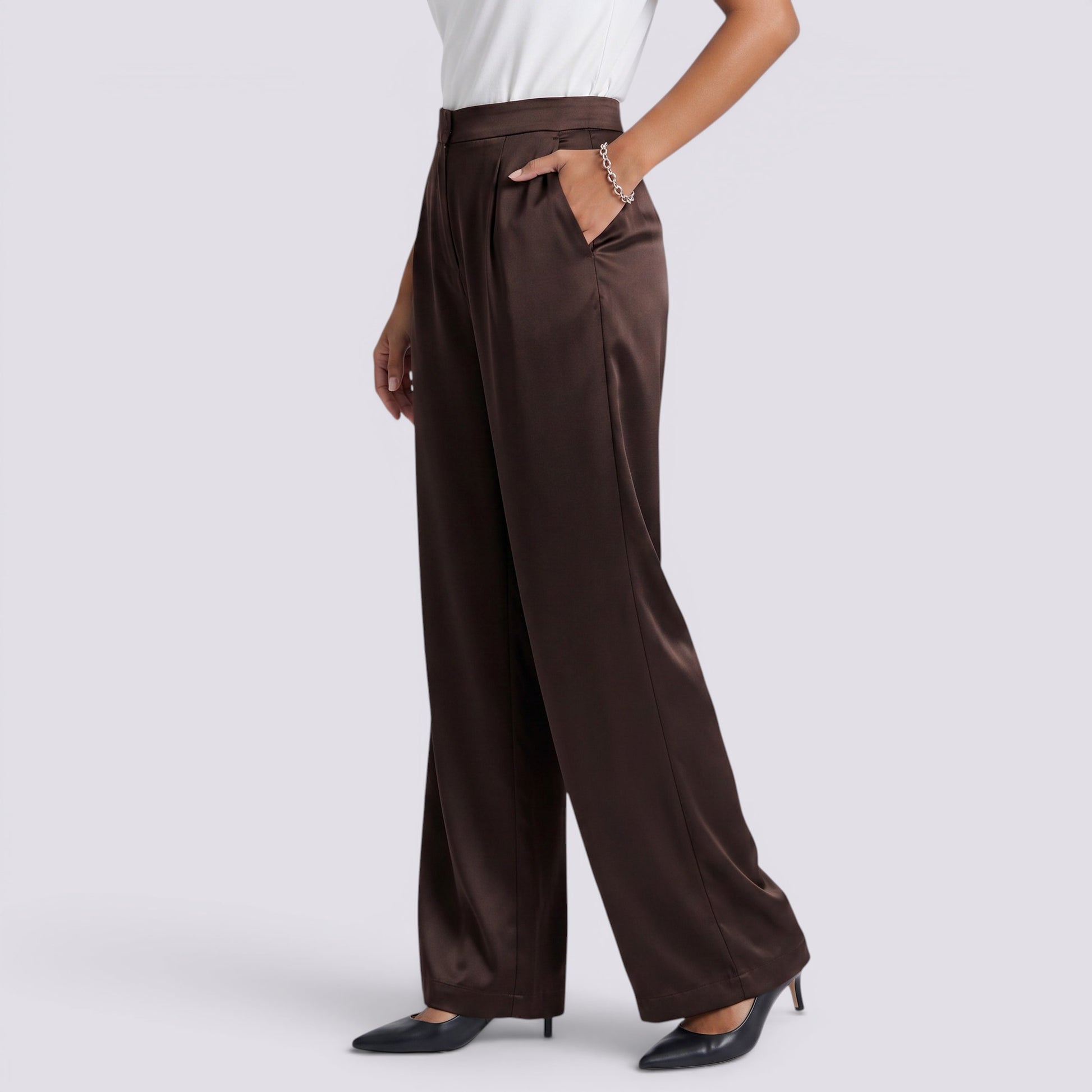Pantalón Satinado Mujer Tiro Alto Elegante