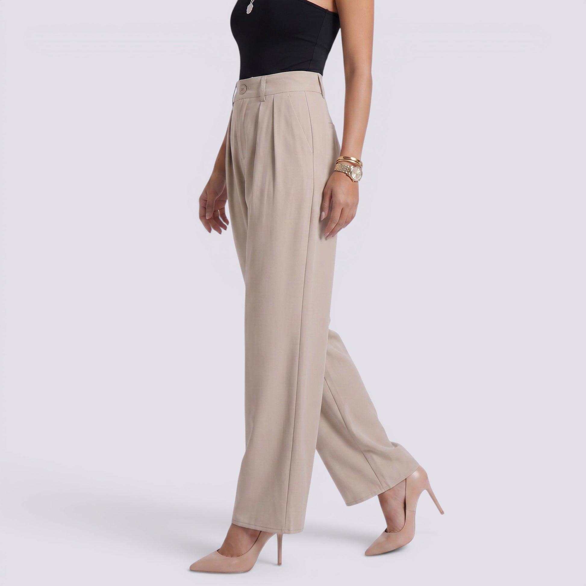 Pantalones Anchos Mujer Tiro Alto Elegantes