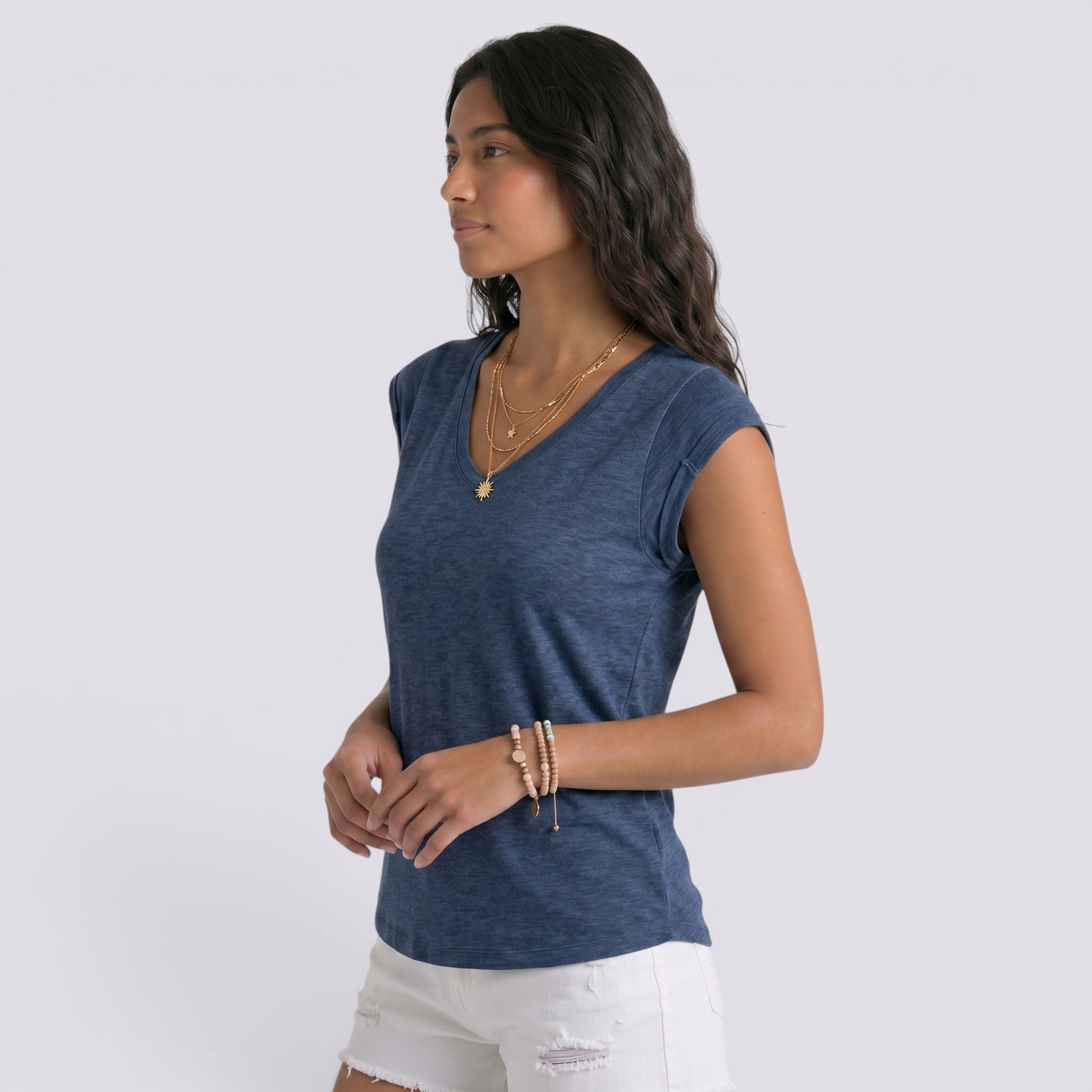 Camiseta Mujer Cuello Pico Lisa