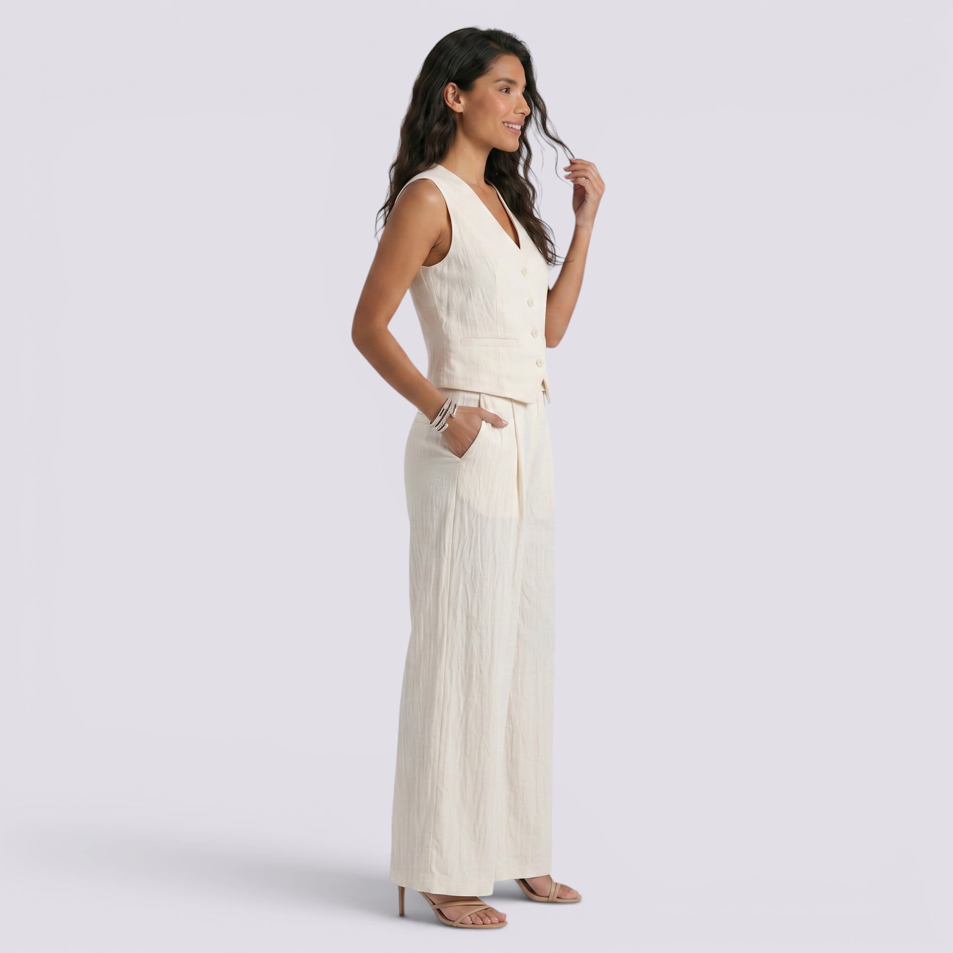 Conjunto Chaleco Lino Mujer Elegante