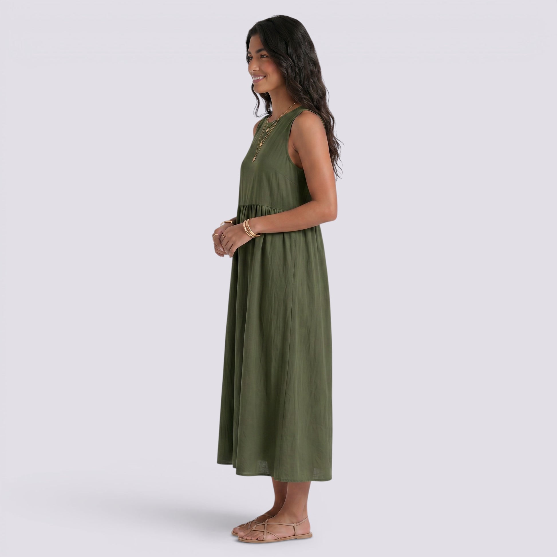 Vestido Midi Mujer Casual con Bolsillos