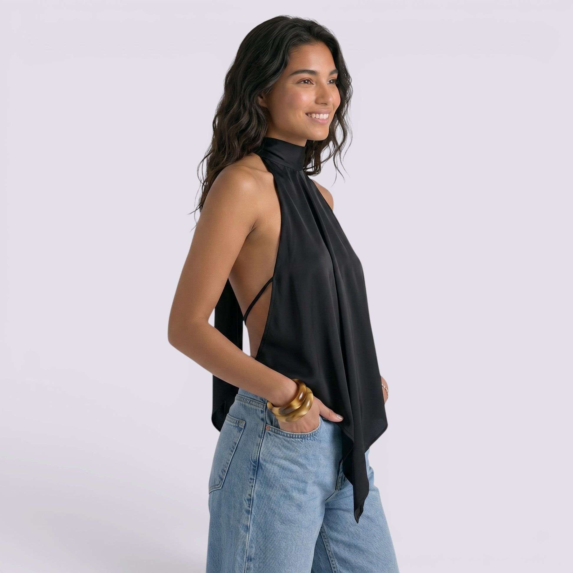 Top Halter Mujer Elegante Espalda Descubierta