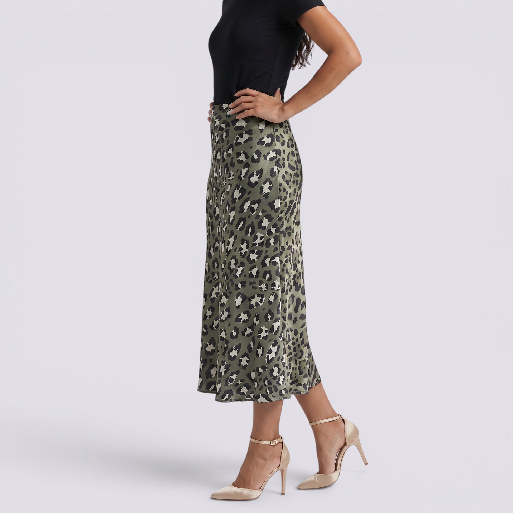 Falda Midi Leopardo Mujer Verano Elegante