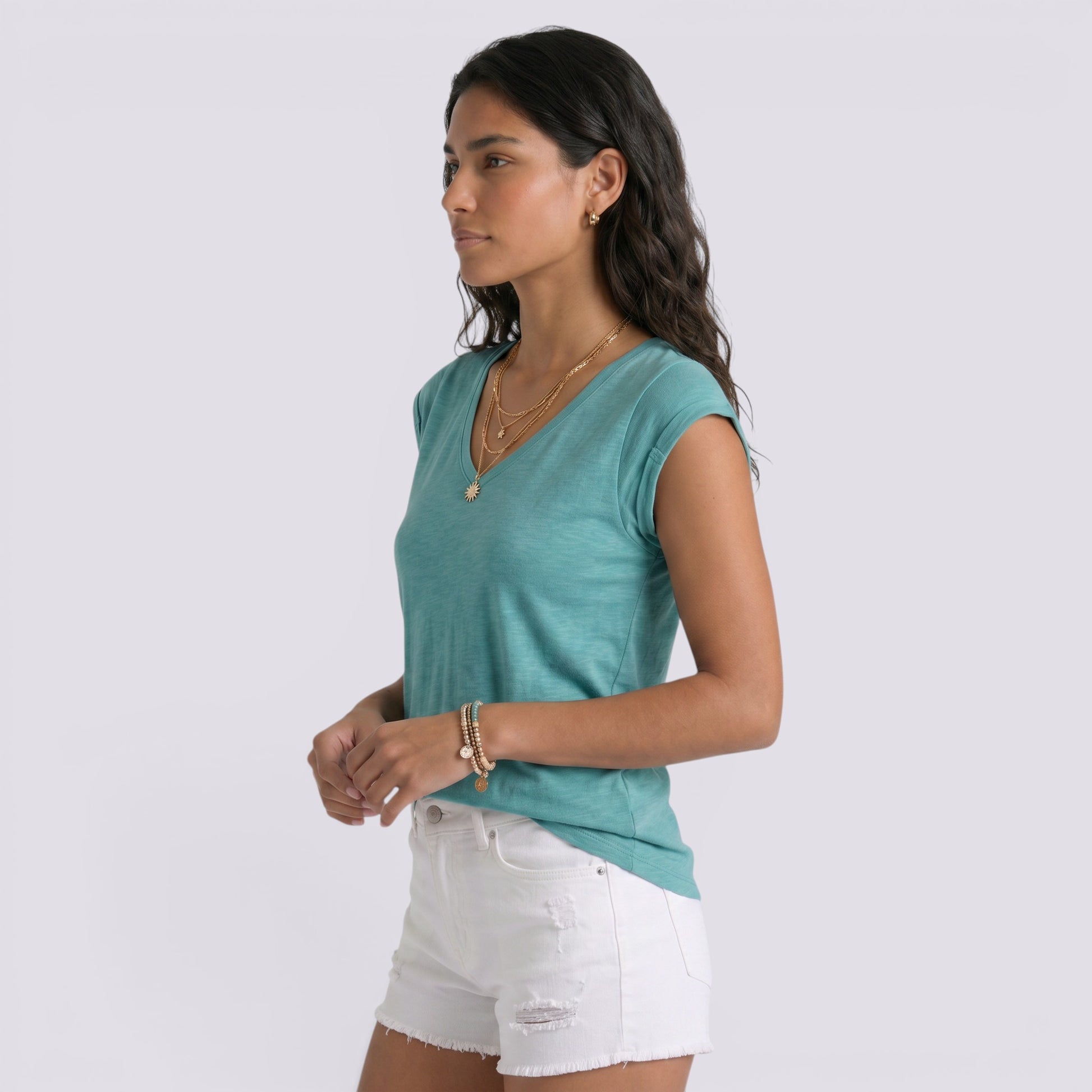 Camiseta Mujer Cuello Pico Lisa