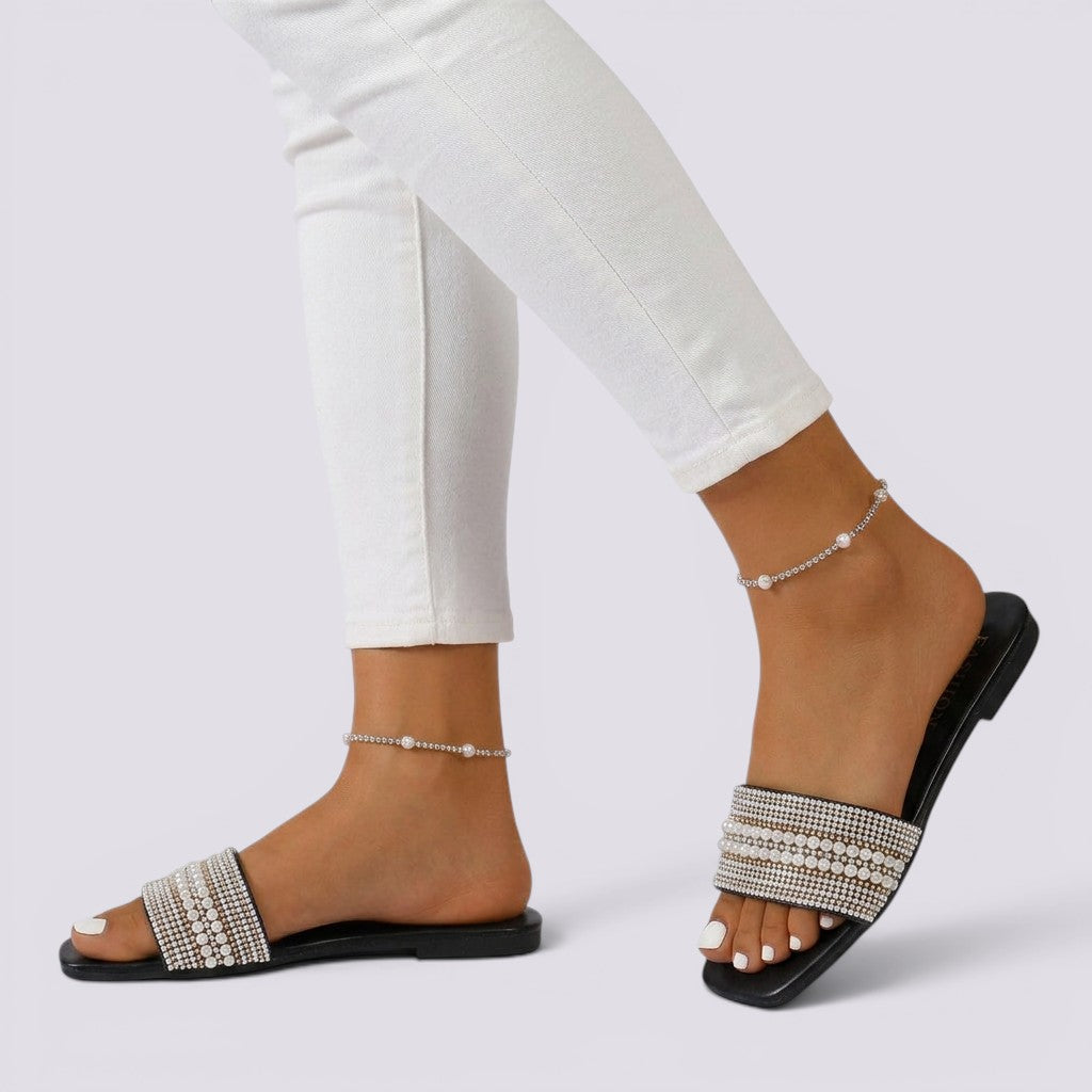 Sandalias Planas Mujer con Strass